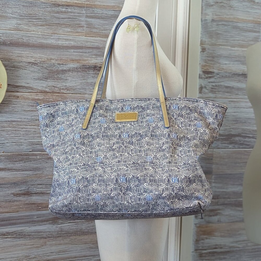 Lilly Pulitzer Carry All Bag White & Blue Tote Zips Close Travel Vacation